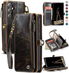 lot 4241 image: Defencase for Galaxy S25 Case Wallet with RFID Blocking Card Holder for Women Men, Elegant Leather Magnetic Snap Flip Wristlet Strap Zipper Wallet Phone Cases for Samsung Galaxy S25 5G 6.2, Coffee