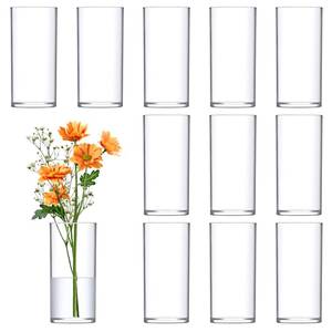 lot 5288 image: Amazing Abby - Viola Piccolo - Plastic Cylinder Vases (12-Piece Set), Acrylic Flower Vases for Wedding Centerpieces, Home Decorations, Office Ornaments, Shatter-Proof, 6 (H) (Not Glass)