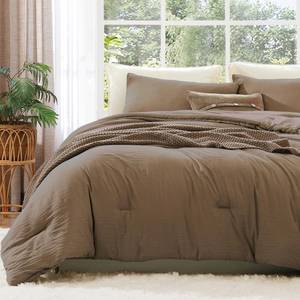 lot 5292 image: WRENSONGE Full Size Comforter Sets - 3 Pieces Brown Comforter Prewashed Soft Lightweight for All Seasons, Fluffy Down Alternative Comforter Full Size with 2 Pillow Shams