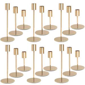 lot 6320 image: KDJFIIH Gold Candlestick Holders - Bulk Decorative Metal Candelabra for Taper Candles - Fit 0.8 Inch Diameter - Gold Taper Candle Stands for Wedding Home Party Table Decor (Set of 18)