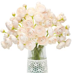 lot 6322 image: Letjolt Ranunculus Artificial Flower Light Champagne Silk Flowers Faux DIY Bouquet for Wedding Engagement Centerpieces Arrangements Bridal Shower Decorations Home Decor 18pcs