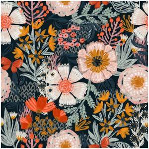 lot 6330 image: HAOKHOME Boho Peel and Stick Wallpaper Floral Wall Paper Removable for Bedroom NavyPinkOrange Contact Paper 17.7in x 9.8ft