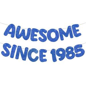 lot 6338 image: Fulmoon Pre-strung Awesome Since 1985 Banner Glitter Happy 40th Birthday Banner Funny 40th Birthday Decorations 1985 Party Decorations for Men Women Anniversary(Navy Blue)