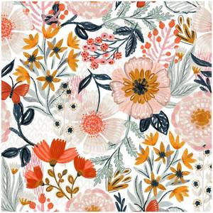 lot 6345 image: HAOKHOME Boho Peel and Stick Wallpaper Floral Wall Paper Removable for Bedroom WhitePinkOrange Contact Paper 17.3in x 9.8ft