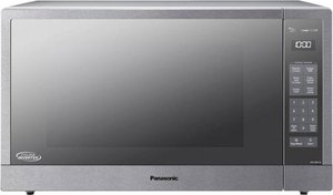 lot 9488 image: Panasonic - 2.2 Cu. Ft. 1250 Watt SN97JS Microwave with Cyclonic Inverter and Sensor Cooking - Stainless Steel (Used, Like New but Broken Hinge, See Photo)