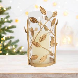 lot 9507 image: Farmhouse Gold Candle Holder with Glass Vases, Large Hurricane Pillar Candle Holder, Vintage Metal Candle Stand Decorative for Table Centerpiece, Wedding, Party, Christmas Decor, 5.5 W9.5 H