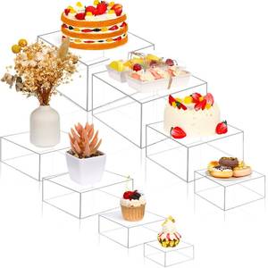 lot 9512 image: Geelin 8 Pack Acrylic Cube Risers Acrylic Boxes for Food Display Decorative Stands with Hollow Bottoms for Jewelry Food Buffet Risers Display Candy Table Decor, 8 Sizes(Clear)