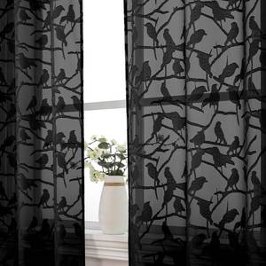 lot 9524 image: OVZME Sheer Black Curtains 63 Inches Long, Light & Airy Privacy Textured Sheer Drapes, Dual Rod Pocket Black Voile Clipped Birds Luxury Sheer Panels for Bedroom Living Room, W38 x L63