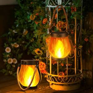 lot 9525 image: Jyoiat Solar Flame Lantern Hanging Outdoor Waterproof - 2 Pack Flame Lanterns with Dual Charging Modes of Solar & USB for Garden or Yard Decorations (Warm White - 2 Pack)