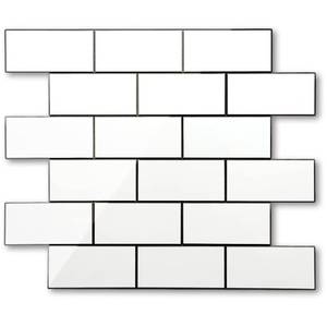 lot 9540 image: STICKGOO 10 Sheets Peel and Stick Backsplash, Aluminium Composite 3D Wall Panel, Faux Ceramic Look Subway Tile, Polished White Stick on Kitchen Backsplash
