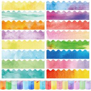 lot 9546 image: Qeeenar 16 Rolls 263 ft Bulletin Board Borders Scalloped Border Trim Colorful Bulletin Board Strips Classroom Decoration Strips Decorative Poster for School Decor (Watercolor Colors)