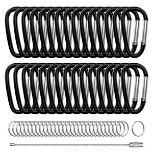 lot 9547 image: XIECHANEE 30PCS Aluminum Carabiner Clips, 2 D Shape Spring Snap Hooks Carabiner with 30PCS Keyring Keychain Hook, Black