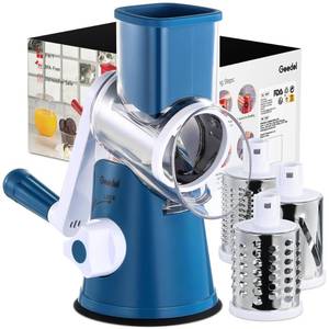 lot 9549 image: Geedel Rotary Cheese Grater, Kitchen Mandoline Vegetable Slicer with 3 Interchangeable Blades, Easy to Clean Rotary Grater Slicer for Fruit, Vegetables, Nuts