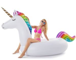 lot 9560 image: Jasonwell Giant Inflatable Unicorn Pool Float Floatie Ride On with Fast Valves Large Rideable Blow Up Summer Beach Swimming Pool Party Lounge Raft Decorations Toys for Kids Adults