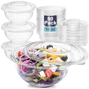lot 9564 image: Cedilis 50 Pack 16oz Plastic Salad Bowls with Lids, Small Clear Disposable Containers for Salad Meal Prep, Perfect for Picnics or as a To-Go Serving Bowl