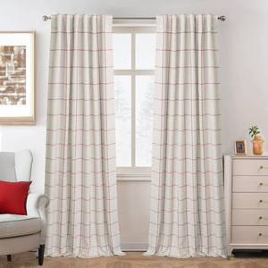 lot 9567 image: DriftAway 2 Panels 100% Blackout Windowpane Plaid Linen Curtains Double Layer Drapes for Bedroom 84 Inches Long Farmhouse Thermal Insulated 3.25 Inch Rod Pocket Back Tab for Living Room Red
