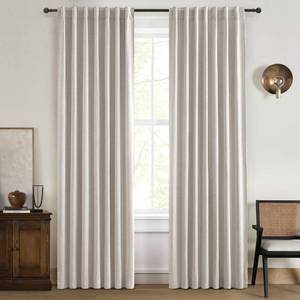 lot 9568 image: Modern Neutral 90 Inch Blackout Sliding Glass Door Curtains Light and Draft Blocking Curtains & Drapes for Living Room Traverse Ring Top Back Tab Heavy Duty Lined Linen Burg Cottagecore Nursery 2 Pack