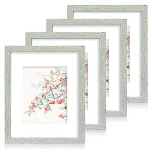 lot 9570 image: Hongkee 11x14 Picture Frame Set of 4, Made of Real Glass and Sage Green Wooden Frame, Display 8x10 Pictures with Mat or 11 x 14 Posters without Mat for Wall Mounting, Gallery Photo Frames
