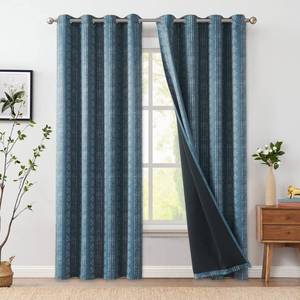 lot 9581 image: jinchan 95% Blackout Boho Curtains 96 Inch Length for Bedroom White on Blue Geometric Printed Grommet Top Room Darkening Thermal Insulated Window Drapes 2 Panels