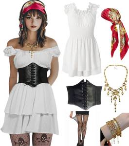 lot 10264 image: minkasic Pirate Costume Women Sexy Womens Pirate Romper Dress Outfit with Bandana Corset Accessories 6PCS