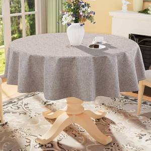 lot 10266 image: Smiry Round Faux Linen Table Cloth, Waterproof Burlap Fabric Tablecloth, Washable Decorative Farmhouse Table Covers for Kitchen, Dining, Parties, 60x60, Coffee