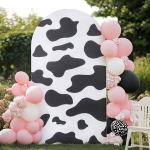 lot 10272 image: 7.2FT Cow Arch Backdrop Cover, Wrinkle-Free Fitted Spandex Background, Top Chiara Nature for Birthday, Baby Shower, Wedding Photography