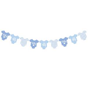 lot 10287 image: Blue Gingham Baby Shower Banner, 9 Pieces Baby Blue Babysuit Garland Banner for Its a Boy Baby Shower Decoration