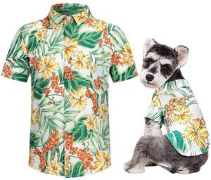 lot 10288 image: Hawaii Dog Shirt, Pet Summer T-Shirts Dog Style Floral Breathable Cool Clothes Hawaiian Shirts for Small Dogs and Cats Owner and Pet Shirts are Sold Separately