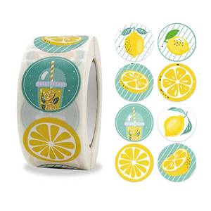 lot 10290 image: 500pcs 1 Inch Lemon Stickers Roll for Envelope Seals 8 Different Design Sticker for Business Card Candy Cookie Bag Gift Party Favours Decorations