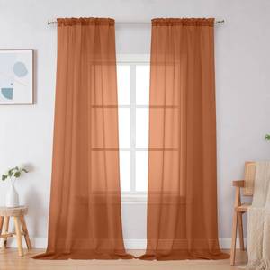 lot 10295 image: Simplebrand Orange Sheer Curtains 96 Inches Long, Light Filtering Rod Pocket Solid Color Window Sheer Curtain Panels, Elegant Curtains & Drapes for Living Room, Bedroom 2 Panels, 42 W x 96 L