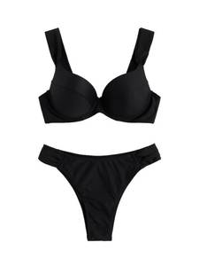 lot 10304 image: SweatyRocks Womens 2 Piece Swimsuits Push Up Underwire Bikini Sets Ruched High Cut Bathing Suit Black Medium