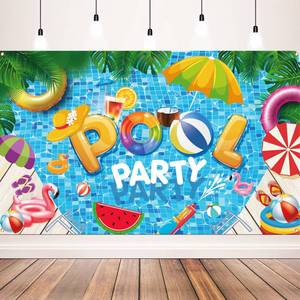lot 10306 image: Summer Beach Party Decorations, Pool Party Banner Backdrop for Summer Pool Party Decorations Supplies, 72x43 inch