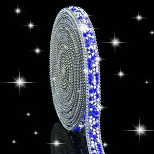lot 10327 image: Dowarm 3 Yards Blue Rhinestone Ribbon Crystal Self Adhesive Tape Bling Diamond Sticker Glittery Strips for Crafts Wedding Decoration