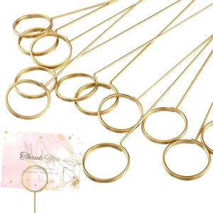lot 10330 image: Hotop 30 Pcs Floral Card Holder Pick Metal Wire Flower Place Card Stick 13.4 in Picture Photo Memo Holder Round Floral Gift Stick Clip for Centerpiece Table Wedding Baby Shower Party Favor(Gold)