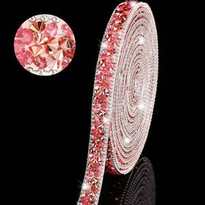 lot 10337 image: Hicarer 3 Yards Resin Rhinestone Ribbons Self Adhesive Diamond Crystal Ribbon Roll Glitter Resin Diamond Belt Bling for Graduation Cap Wedding Shoes Decor(0.4 Inch,Rose Gold Base with Light Pink)