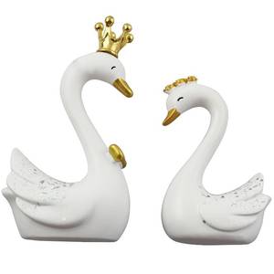 lot 10344 image: LQ Industrial Swan Birthday Cake Topper 1Pair Small White Resin Swan Couple Figurine Ornaments Set with Gold Crown for Home Decor Cake Topper Desktop Accessories