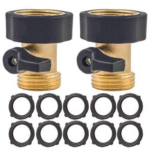 lot 10345 image: Hourleey Garden Hose Shut Off Valve, 2 Pack Heavy Duty 34 Inch Solid Garden Hose Shut Off Valve with 10 Extra Rubber Washers (Black)