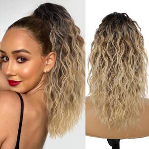 lot 10364 image: Isaic Ponytail Extension 18Inch Claw Clip Ponytail Extension Long Wavy Lightweight Fluffy Clip on Ponytails for Women Ombre Brown Mix Blonde Synthetic Hairpieces Layered Pony Tails Hair Extensions