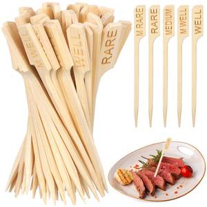 lot 10369 image: Thyle 200 Pcs 3.94 Inch Assorted Bamboo Steak Markers Wood Meat Marker Sticks Steak Temperature Sticks Meat Doneness Picks Bamboo Paddle Skewers for BBQ, Kitchen, Parties or Buffets Food