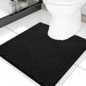 lot 10371 image: Smiry Luxury Chenille Toilet Rugs U-Shaped 20x20, Soft Absorbent Non-Slip Contour Bathroom Rugs for Toilet, Machine Washable Contoured Bath Mats, Black