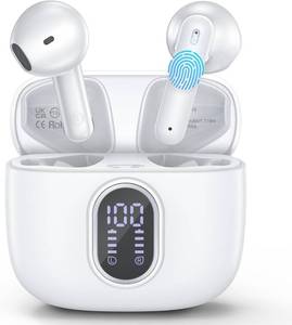 lot 10377 image: Wireless Earbuds Bluetooth 5.3 Headphones 42 Hrs Playtime with LED Display, Deep Bass Stereo and Noise Cancelling Bluetooth Ear Buds IPX7 Waterproof Wireless Ear Buds with Mic for iPhone Android White
