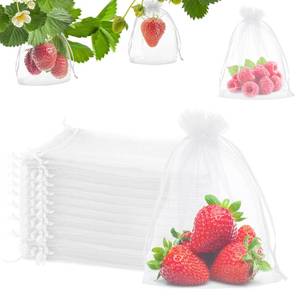lot 10379 image: 100Pcs Fruit Protection Bags 4�6 Fruit Netting Bags for Fruit Trees White Fruit Netting Cover Mesh Bags with Drawstring Reusable Organza Bags Pest Barrier for Protect Plant Fruit Flower Vegetable