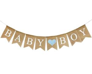 lot 10384 image: Shimmer Anna Shine Baby Boy Burlap Banner for Baby Shower Decorations and Gender Reveal Party (Light Blue Heart)