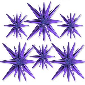 lot 10389 image: PartyWoo Purple Star Balloons 6 pcs, One-Piece 14-Pointed Starburst Balloons, 27 & 22 inch Star Explosion Balloons with Ribbon, Point Star Foil Balloons, Large Mylar Balloons for Party Decorations