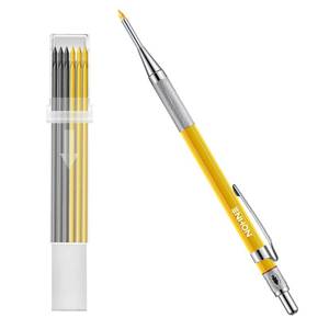 lot 10391 image: Enhon 2mm Mechanical Carpenter Pencil Set with 12 Marker Refills and Sharpener, Woodworking Marking Tool Solid Deep Hole Construction Pencil, Extended Needle-Nose Tip for Use in Jobs (Black, Yellow)
