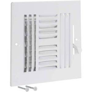 lot 10394 image: EZ-FLO 6 x 6 Inch (Duct Opening) Air Vent Cover for Wall or Ceiling, Four-Way Ventilation Register, Solid Steel HVAC Register Cover, White, 61617