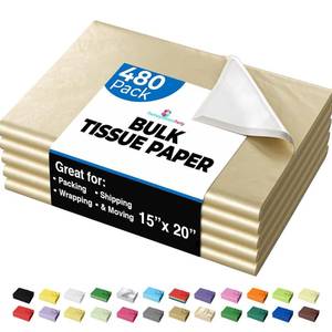 lot 10399 image: Gold Tissue Paper for Gift Bags - 15 X 20 Bulk Tissue Paper Gold 480 Sheets - 10lb Newsprint for Packing, Birthday Gift Box Filler, Packing Supplies for Moving Supplies Crown Display