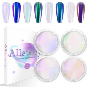 lot 10402 image: Allstarry White Chrome Nail Powder, 4 PCS Color-Shift Chameleon Chrome Effect Powder Neon Aurora Glitter Dust Iridescent Pearlescent Pearl Pigment for Nail Art Decoration, Gel Polish, Resin Craft