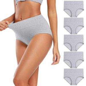 lot 10412 image: Molasus Womens Soft Cotton Underwear Briefs High Waisted Postpartum Panties Ladies Full Coverage Plus Size Underpants Grey,Size 7