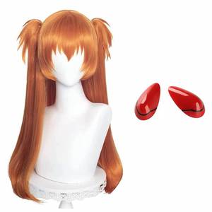 lot 10413 image: Ginger Orange Wig with Pigtails Cosplay Wig  Hairpin Anime Pigtails Womens Long Straight 2 Ponytails Halloween Hair Wigs  Cap